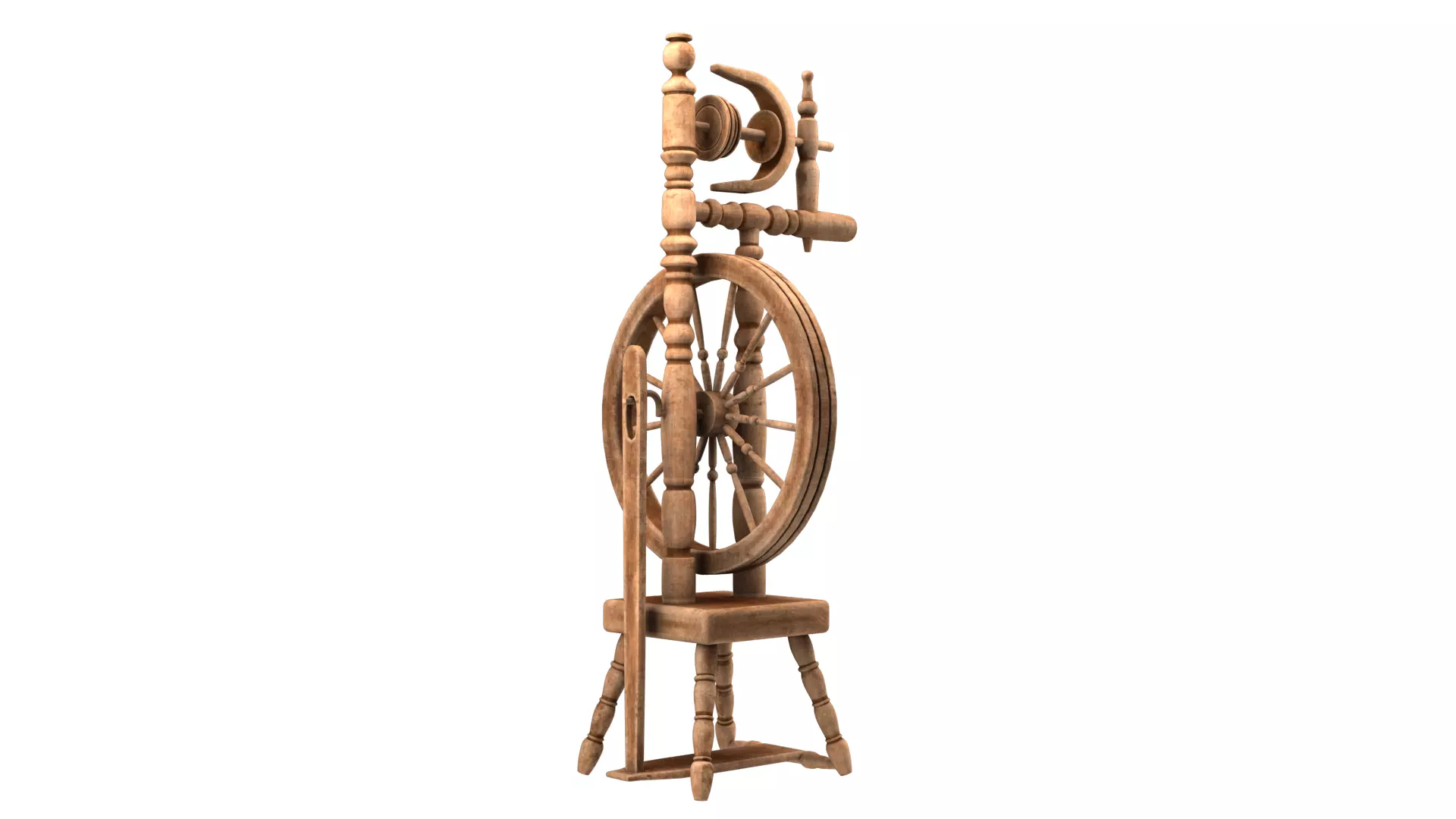 Spinning wheel Low-poly 3D model_0