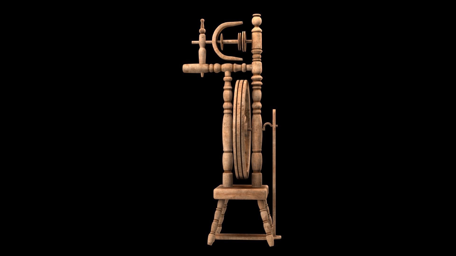 Spinning wheel Low-poly 3D model_5