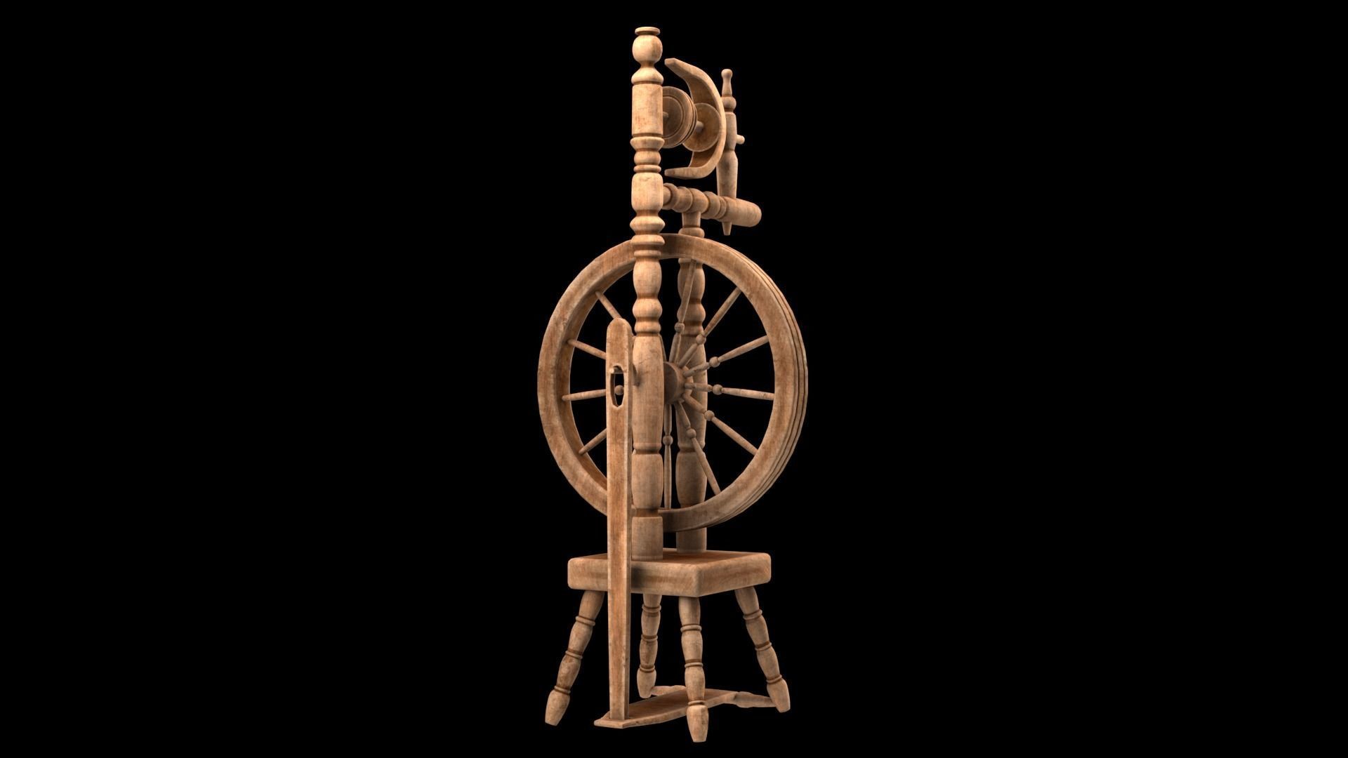 Spinning wheel Low-poly 3D model_6