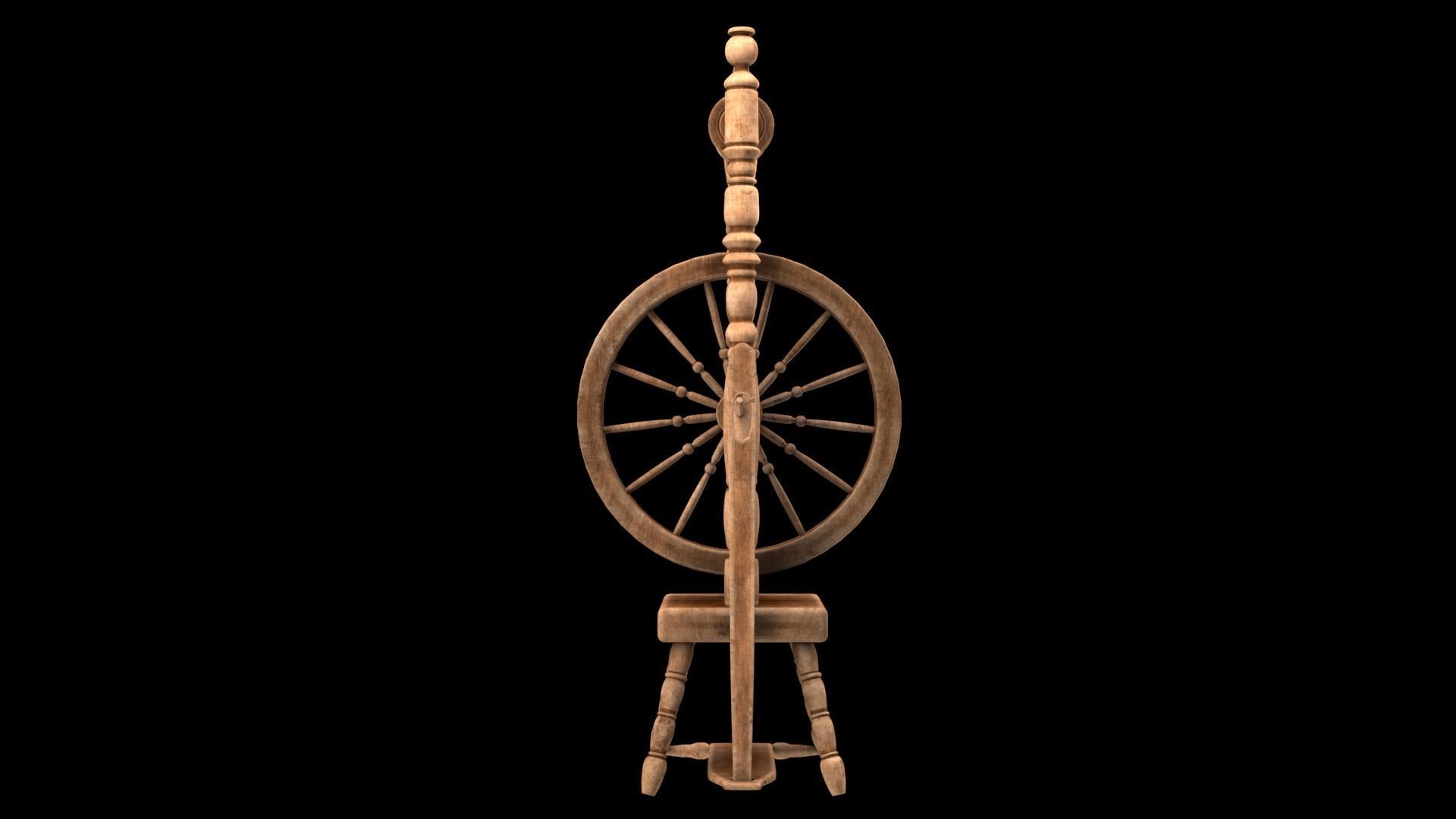 Spinning wheel Low-poly 3D model_2
