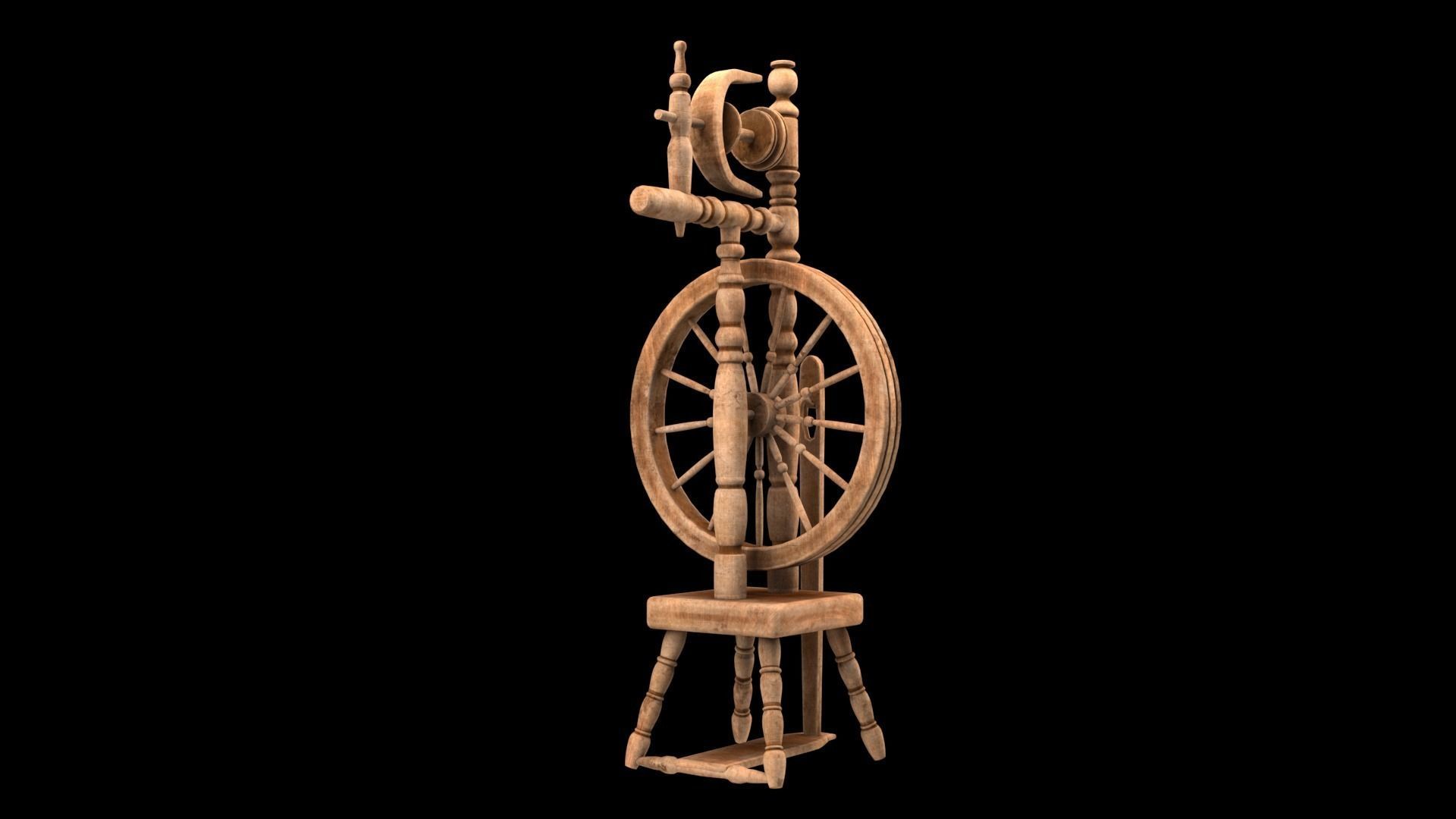 Spinning wheel Low-poly 3D model_7