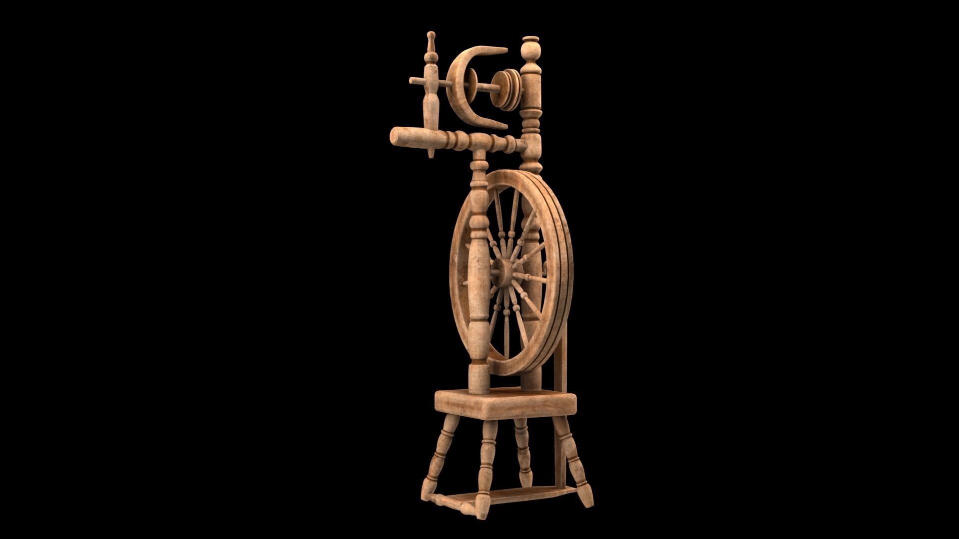 Spinning wheel Low-poly 3D model_4