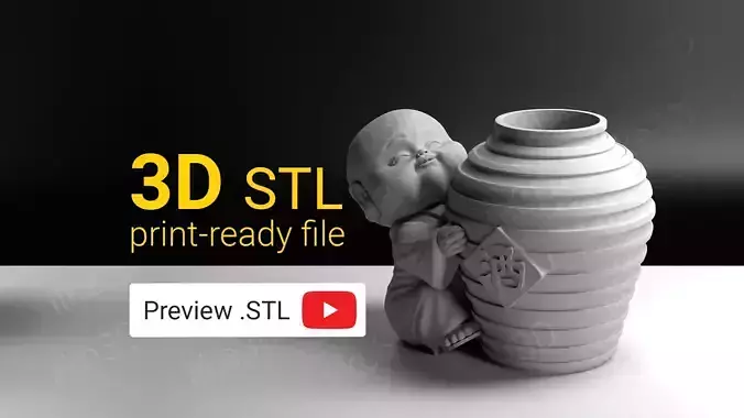 Buddha baby sleeping in pot 3D print model