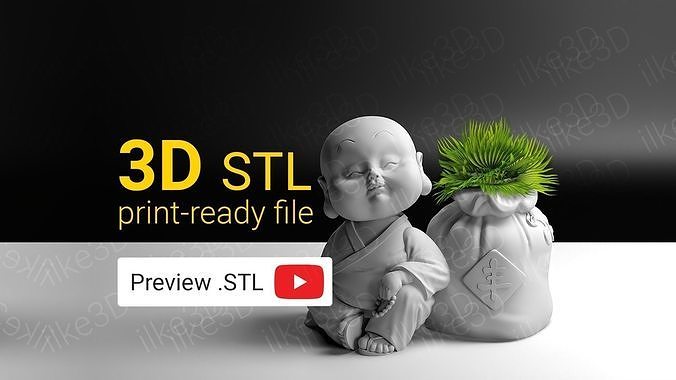 Buddha man on table with bag 3D print model