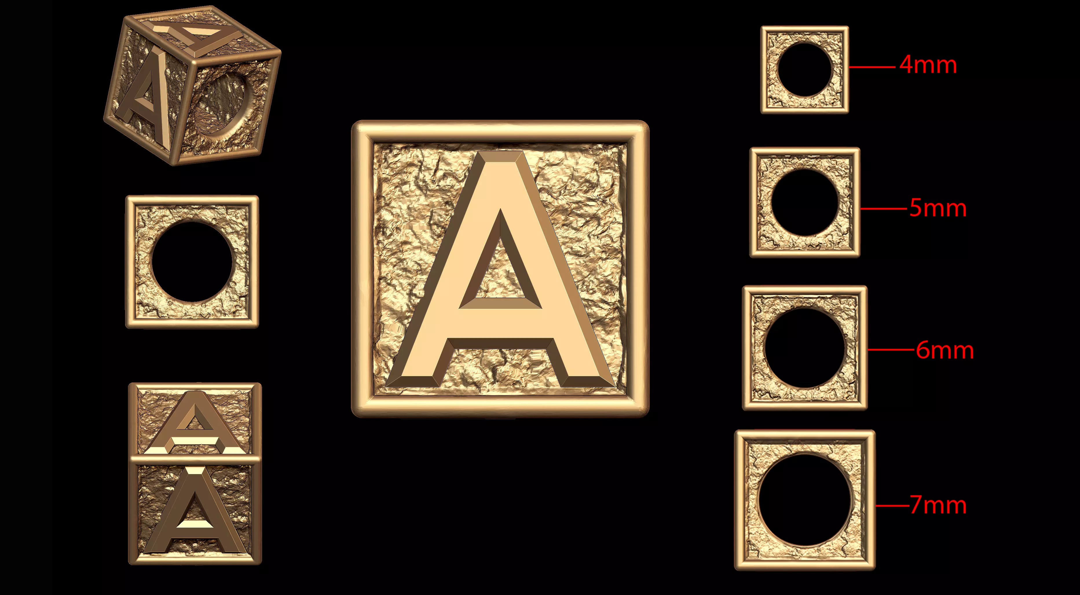 A Letter Nugget Bracelet Bead in 4 sizes 3D print model_0