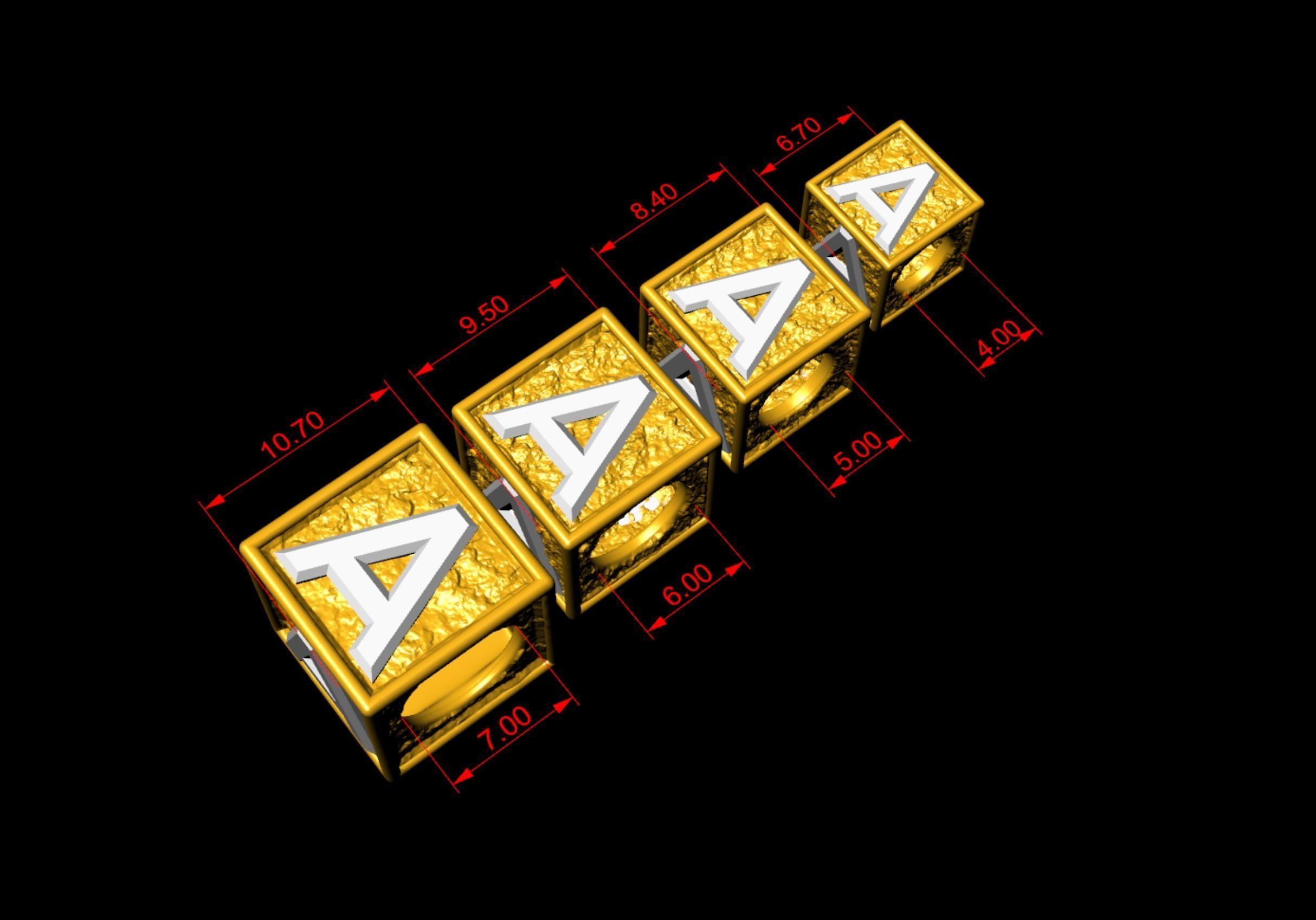 A Letter Nugget Bracelet Bead in 4 sizes 3D print model_3