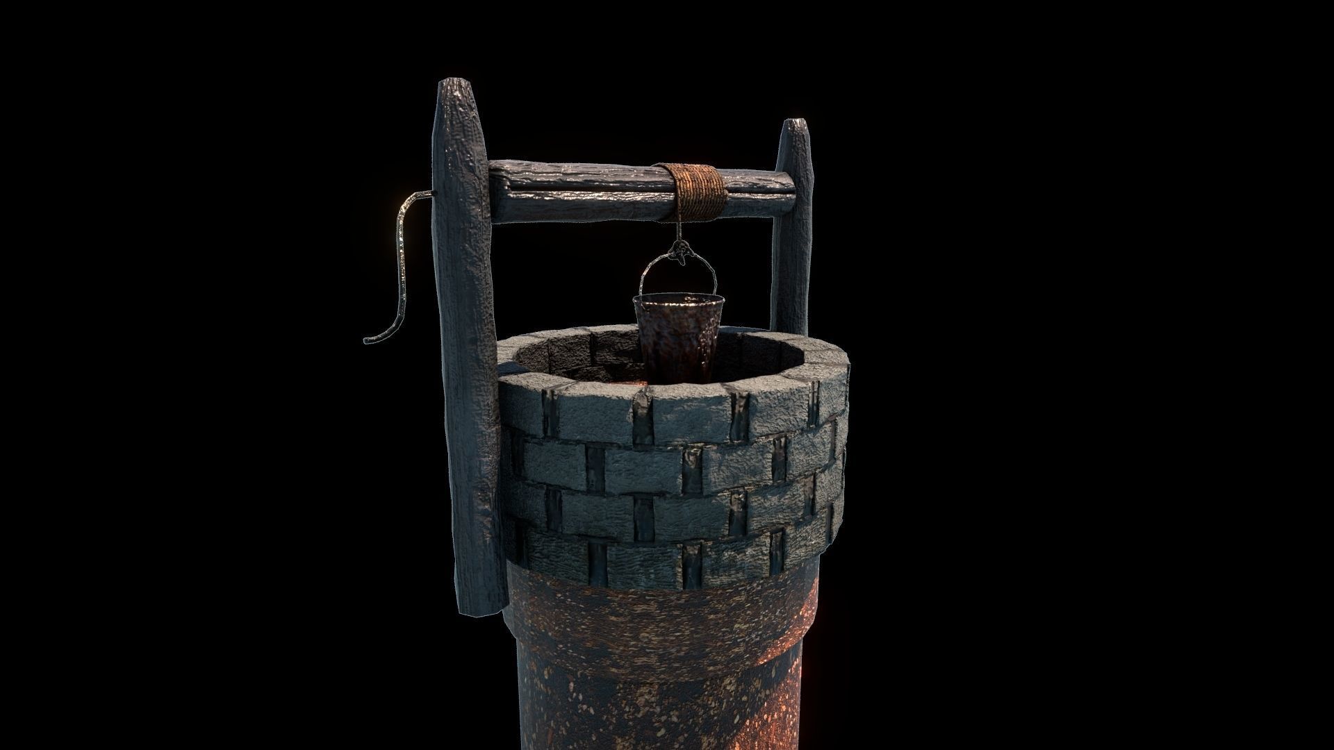 Old Stone Well of Water 3D model_2