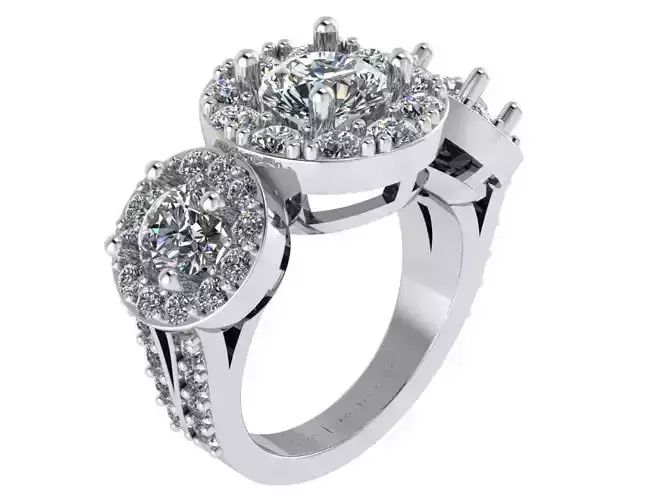 Round Halo 3-Stone Ring 0770