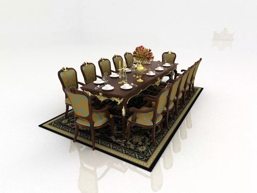 table ornate dining with chairs 3D model_0