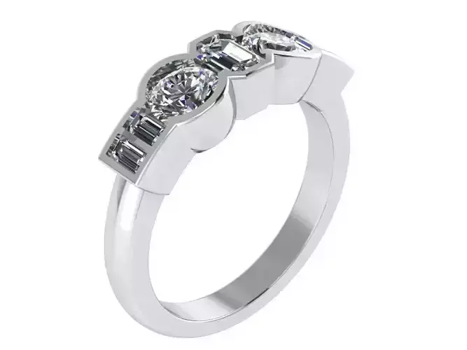 Emerald and Round Diamond Ring 0776