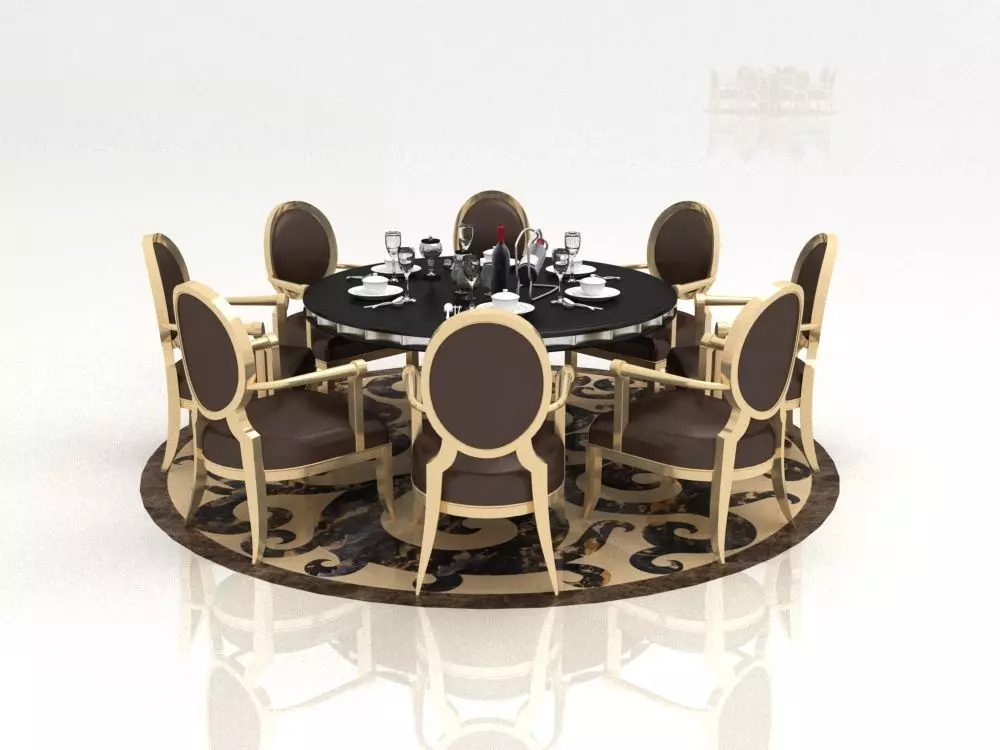 table round dining with chairs 3D model_0