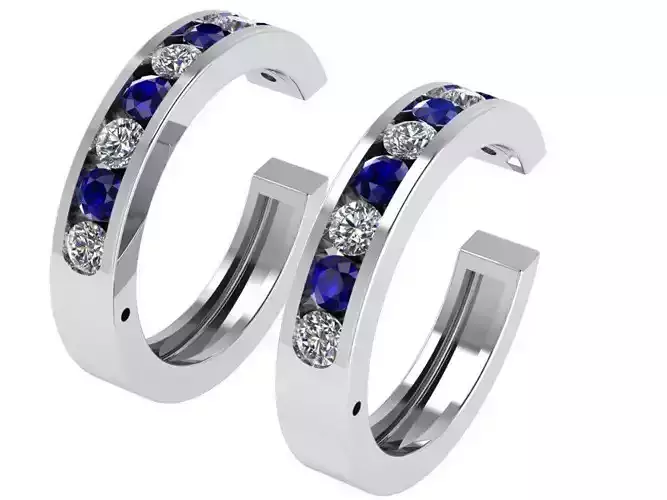 Diamond And Sapphire Hoop Earring 0785