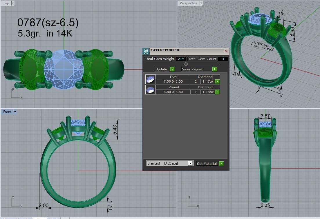 3-Stone Basket Setting Ring 0787 3D print model_4