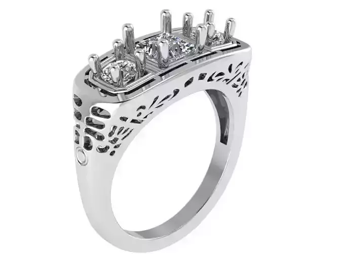 Princess and Round Cut Diamond Ring 0790