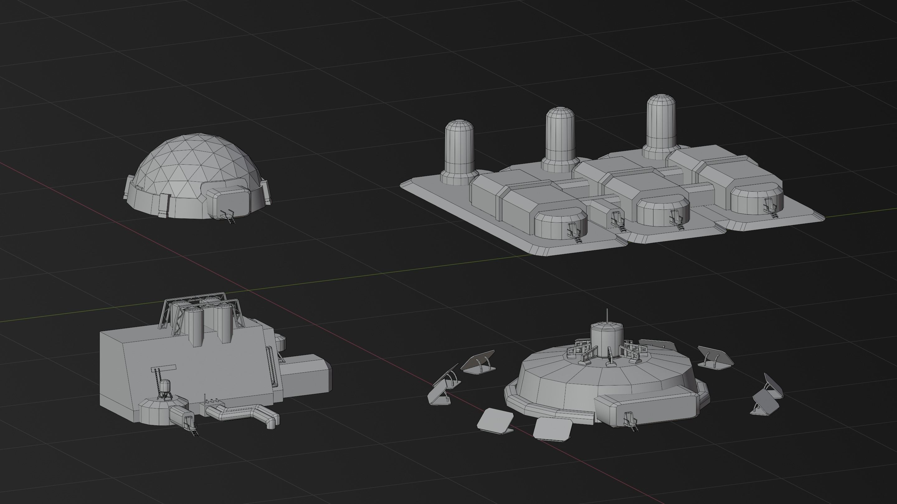 Low-poly Space Base buildings Low-poly 3D model_8