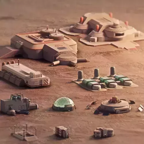 Low-poly Space Base buildings Low-poly 3D model