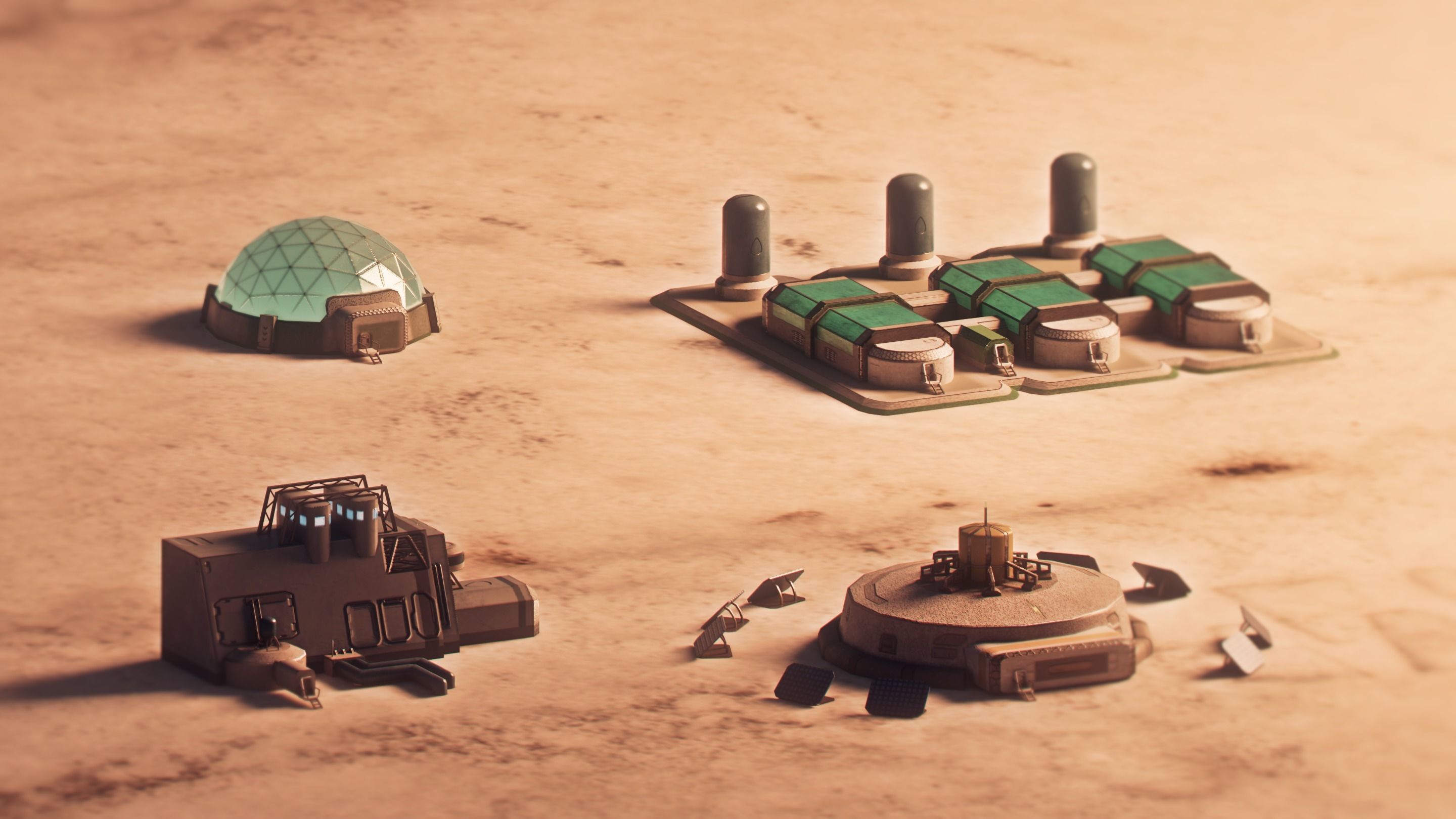 Low-poly Space Base buildings Low-poly 3D model_5
