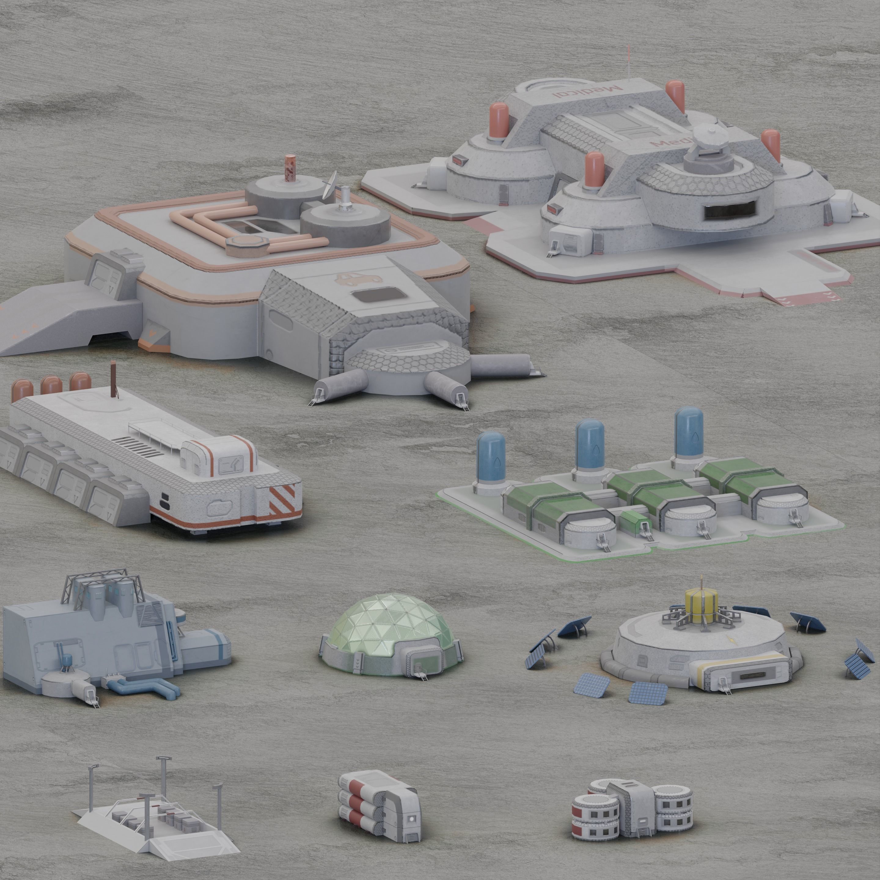 Low-poly Space Base buildings Low-poly 3D model_17