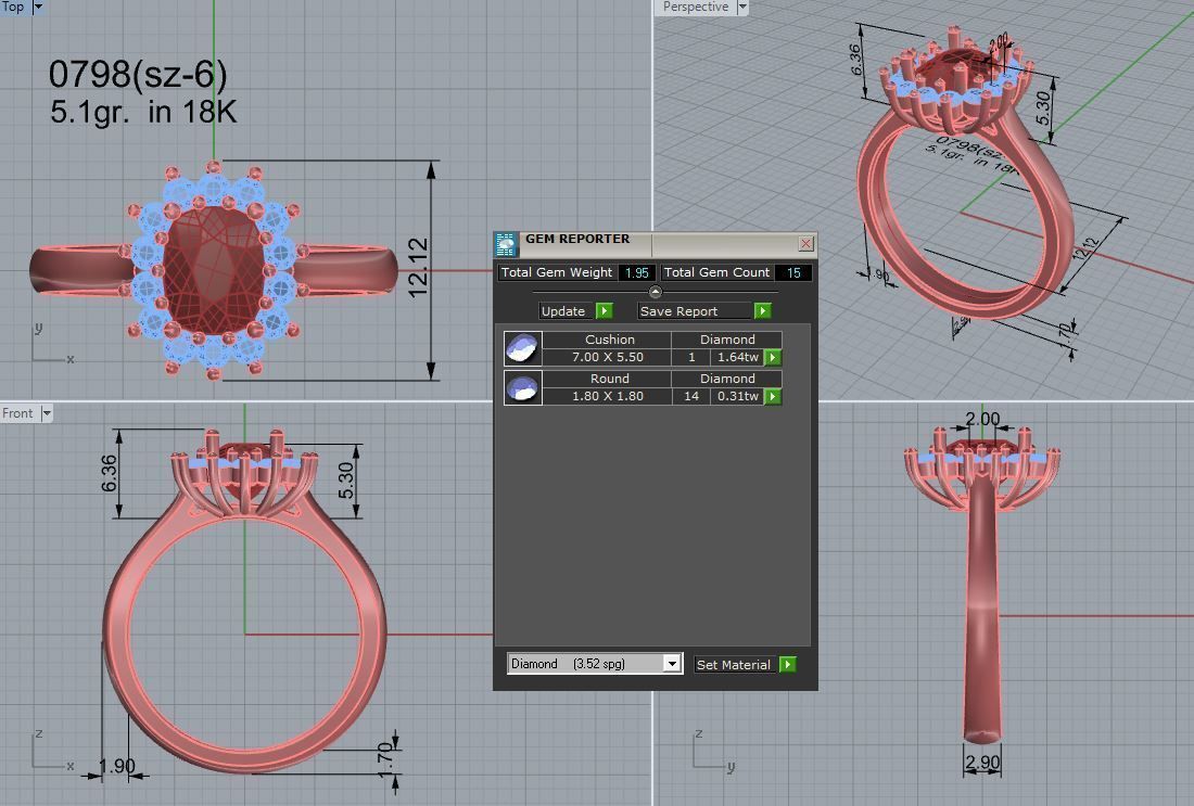 Oval Cluster Sapphire Ring 0798 3D print model_4