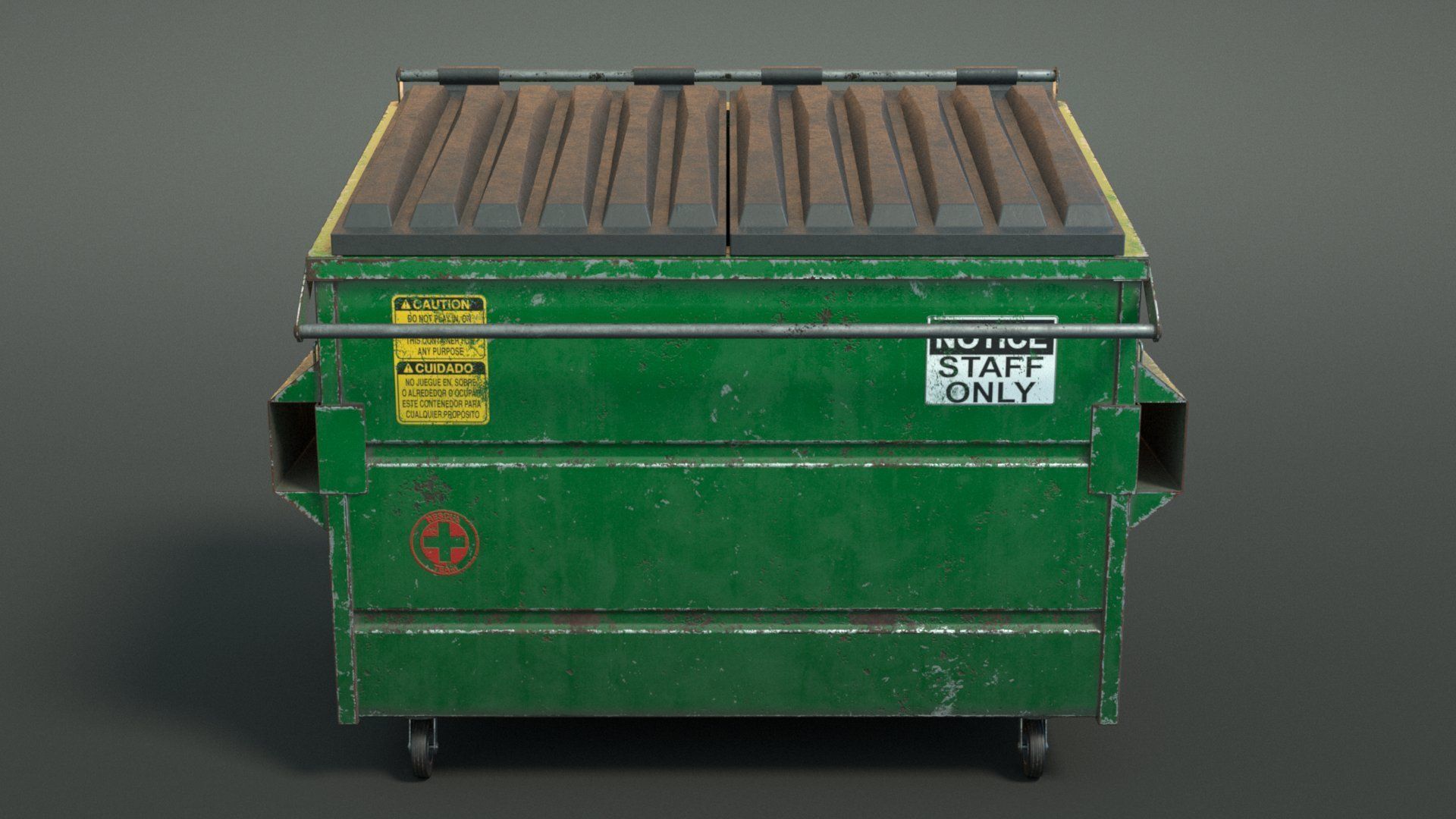 Dumpster garbage can on wheels Low-poly 3D model_1