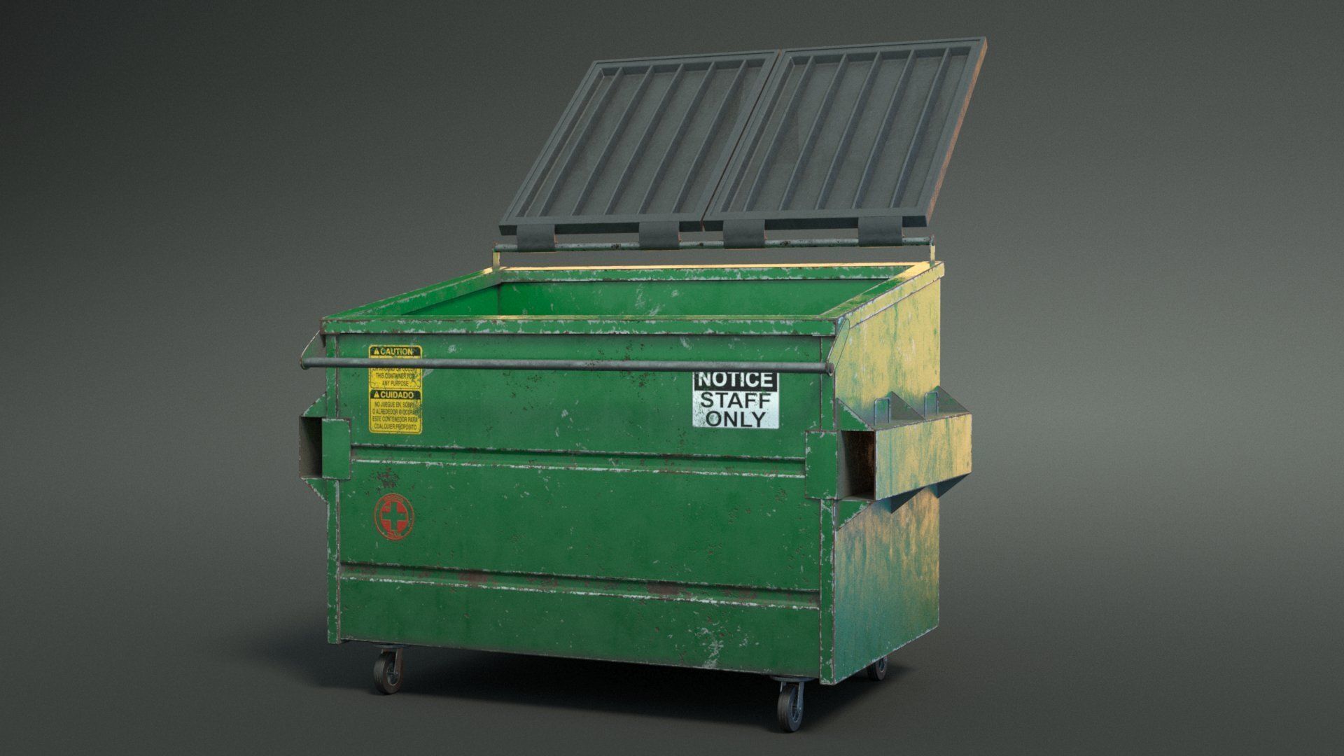 Dumpster garbage can on wheels Low-poly 3D model_5
