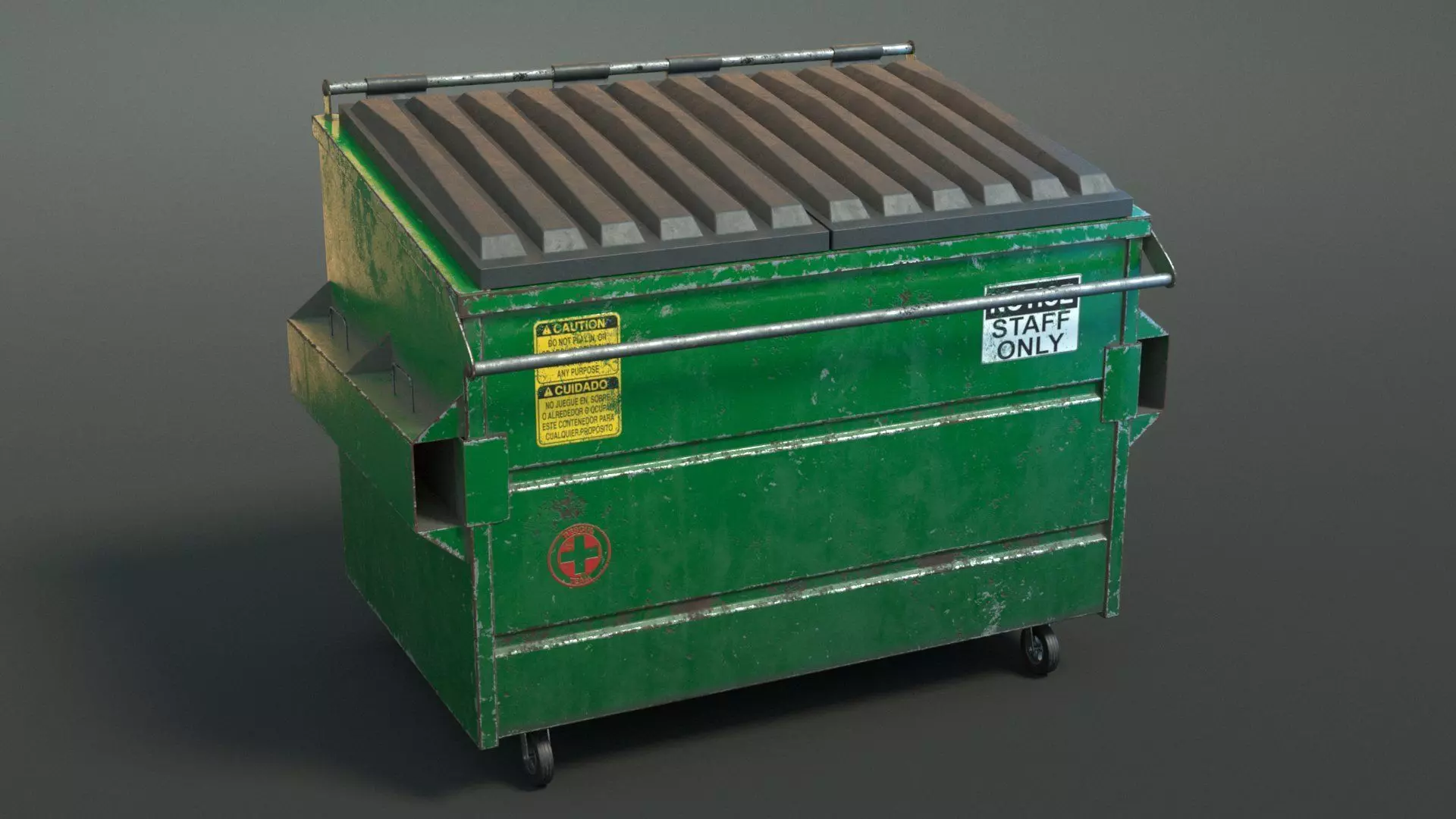 Dumpster garbage can on wheels Low-poly 3D model_0