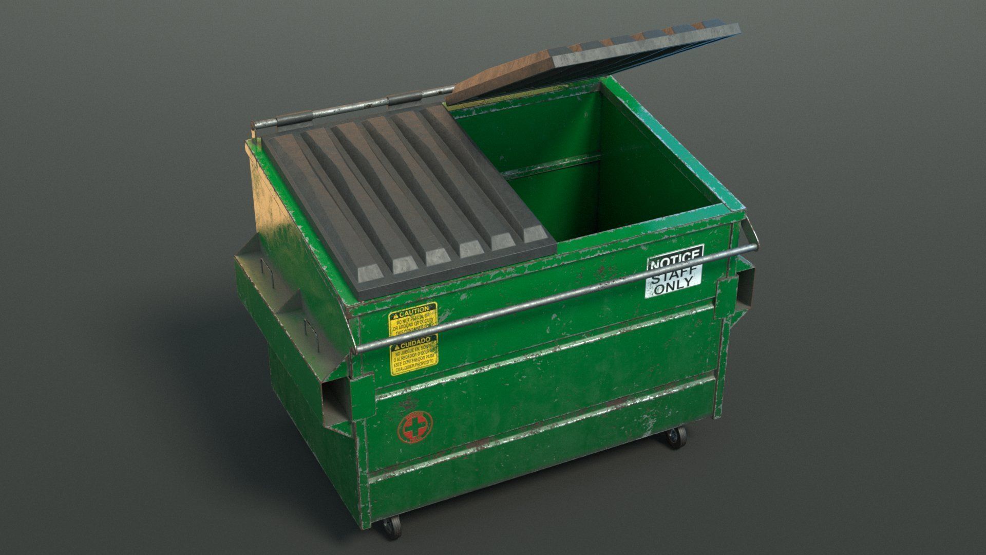 Dumpster garbage can on wheels Low-poly 3D model_3