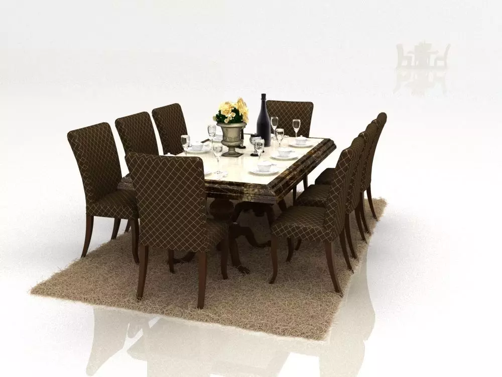 table dining and chairs 3D model_0