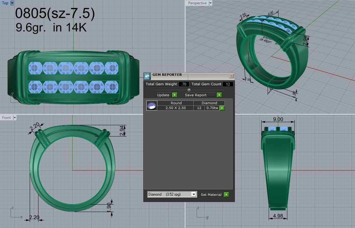 Linear Diamond Ring 0805 3D print model_4