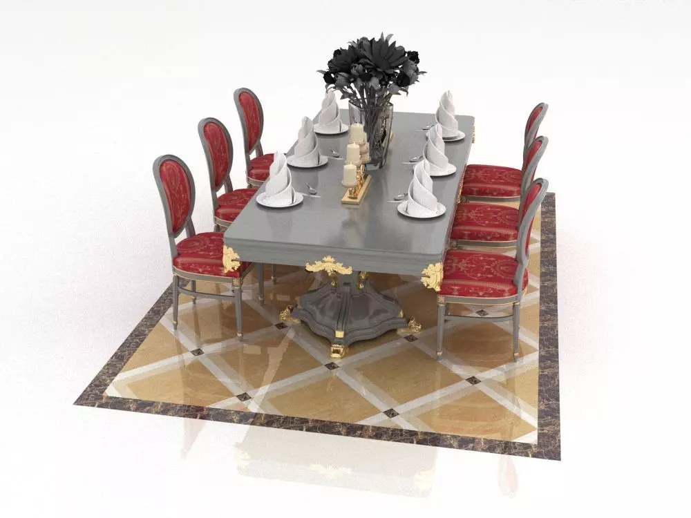 table dining with chairs 3D model_0