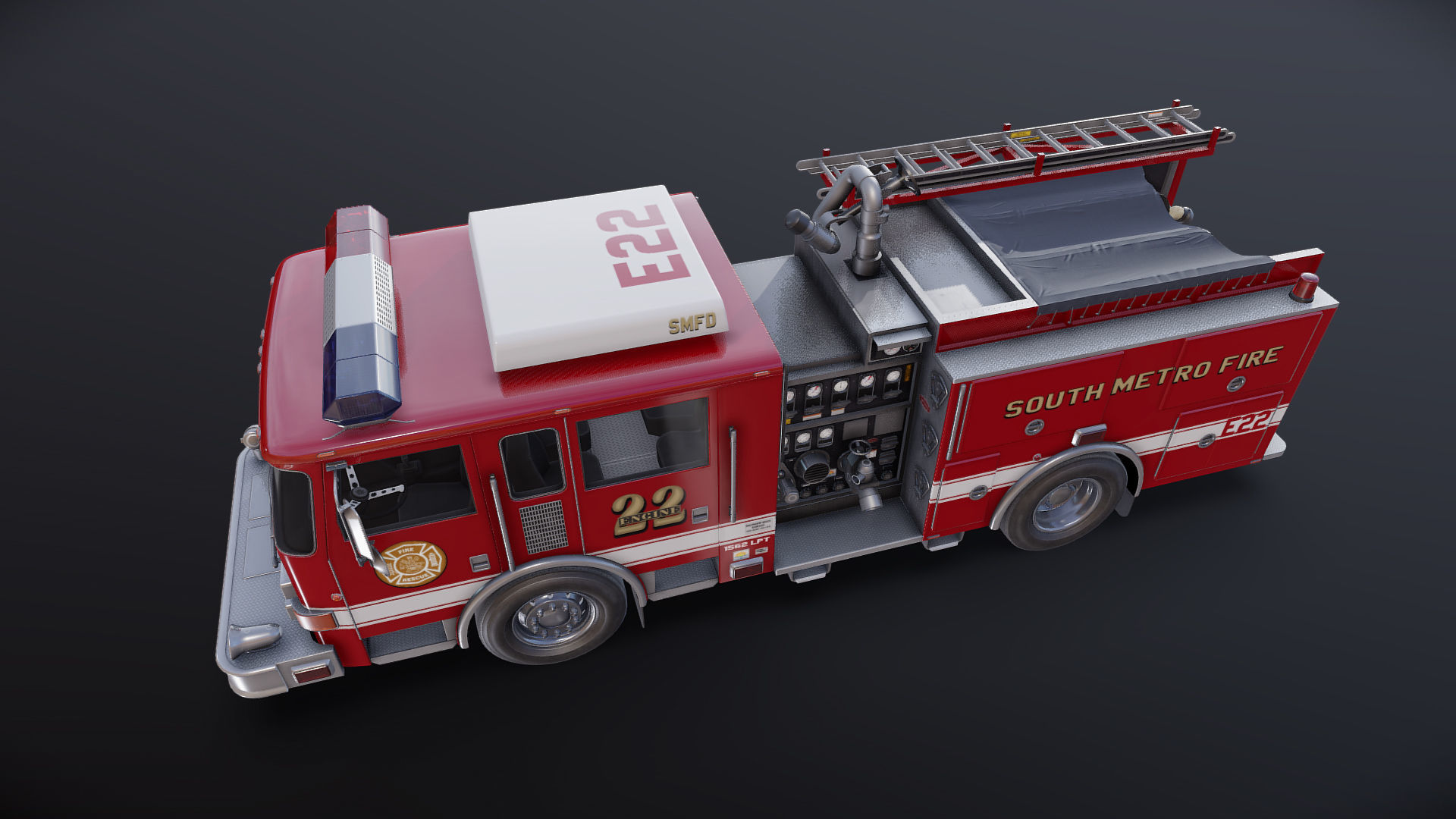 Seagrave marauder fire truck Low-poly 3D model_22