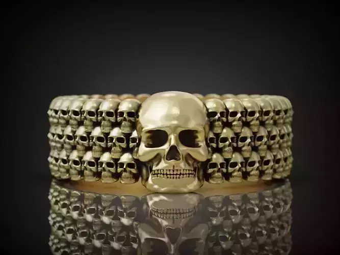 Ring skulls mens silver band biker  3D print model