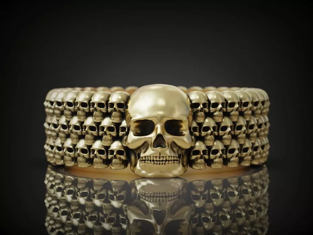 Ring skulls mens silver band biker 3D print model