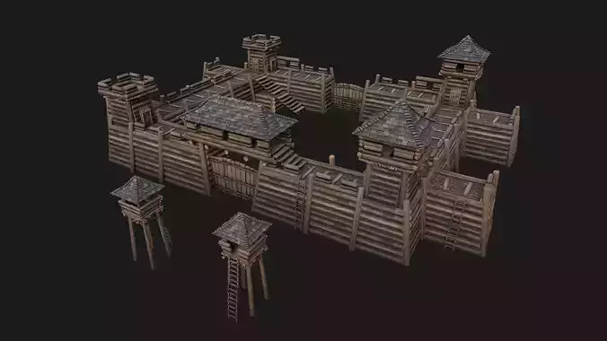 Medieval Wooden Fort Castle Constructor Low-poly 3D model