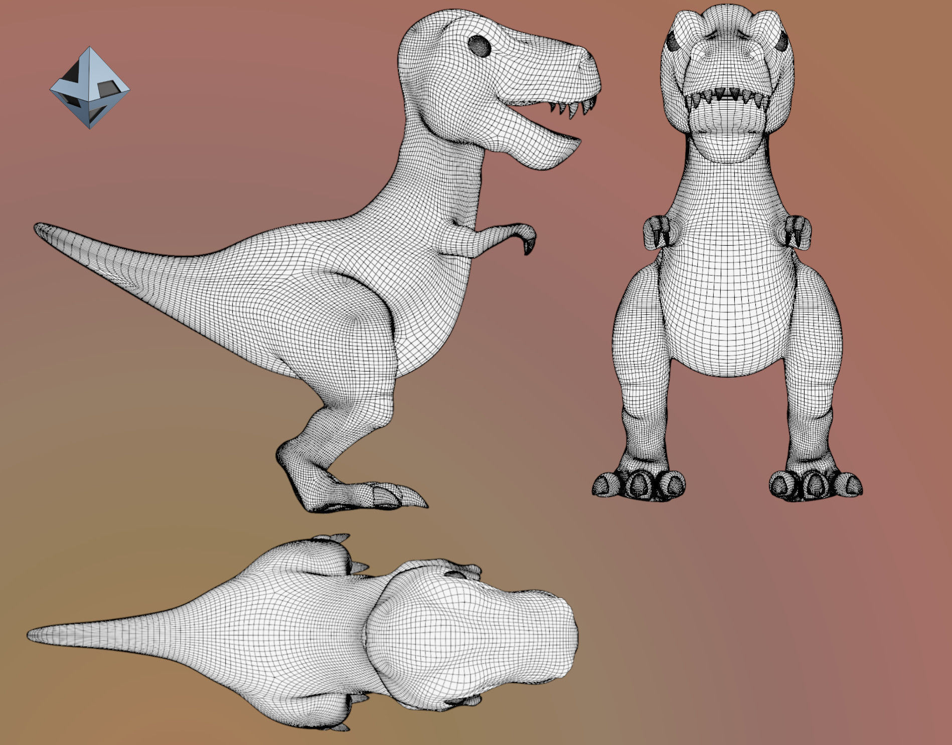 Cartoon Dinosaur 3D model_2