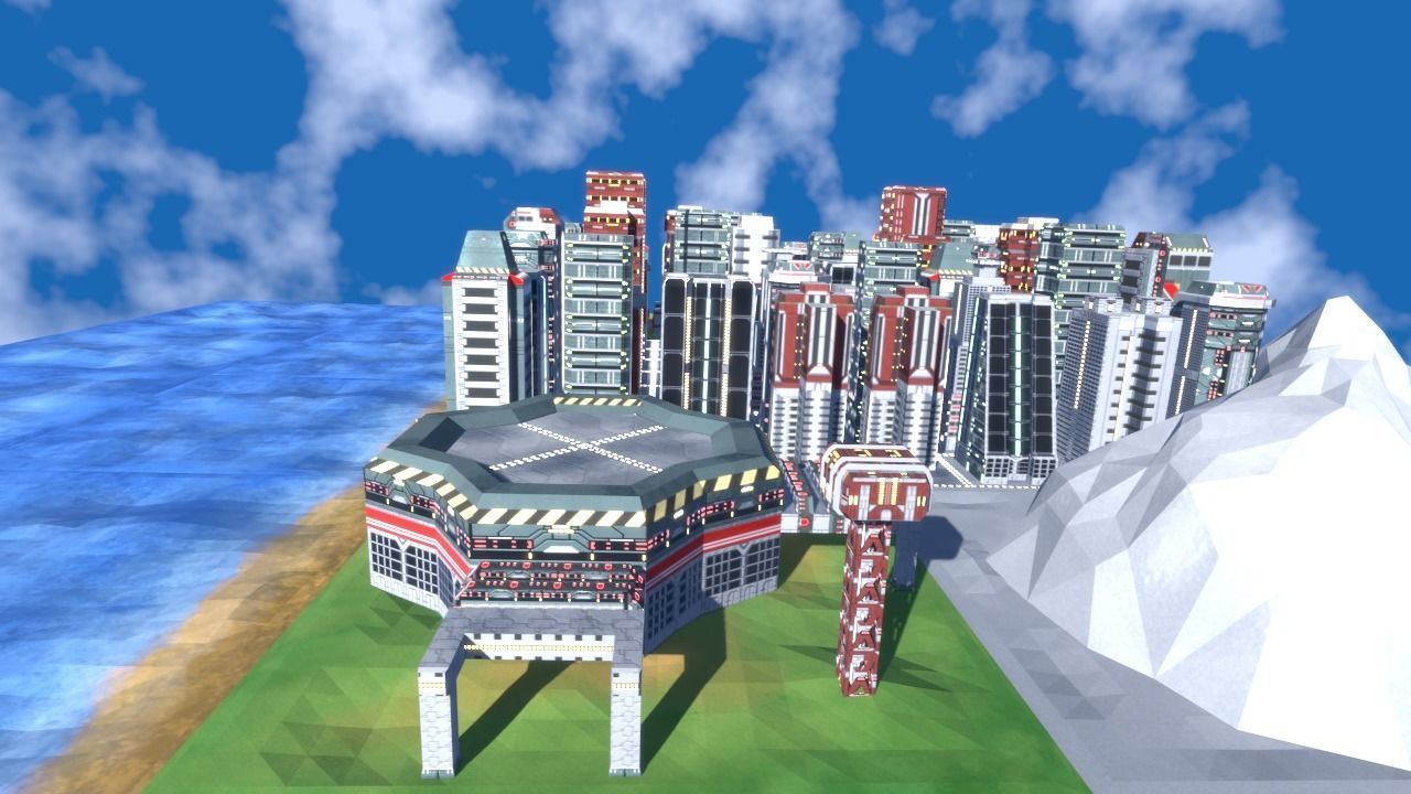 Futuristic city map tiles Low-poly 3D model_7