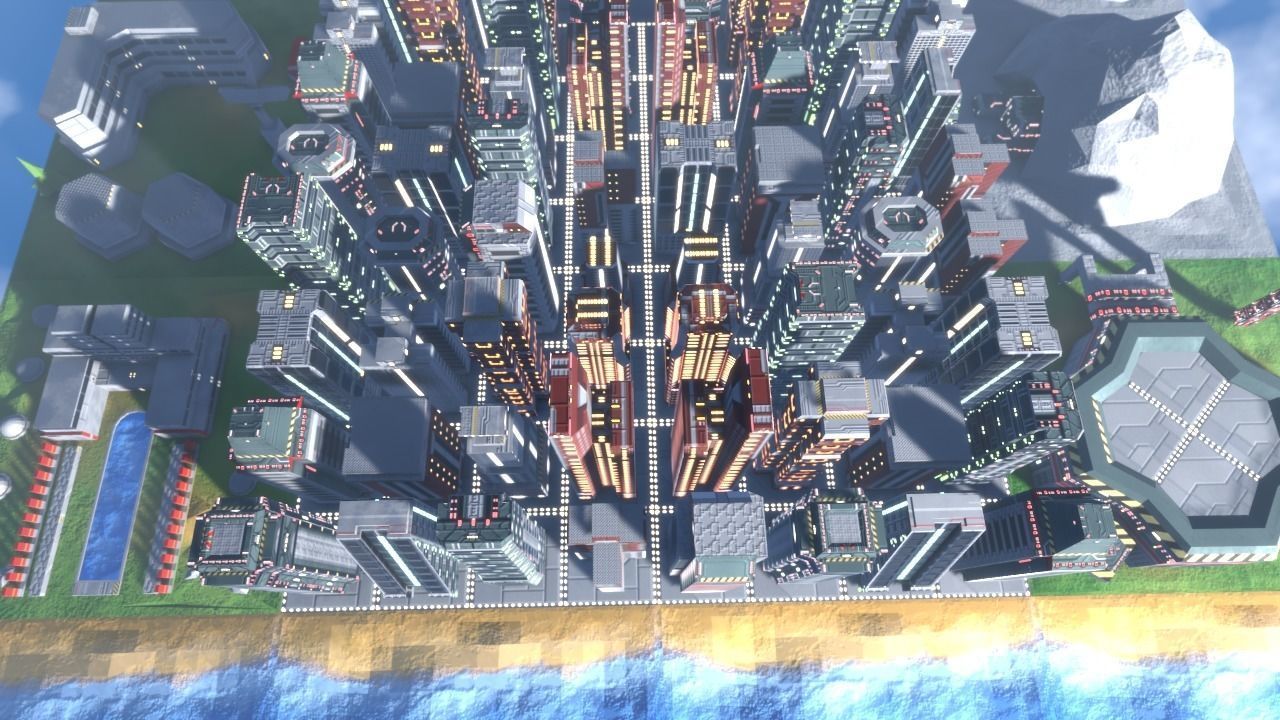 Futuristic city map tiles Low-poly 3D model_3