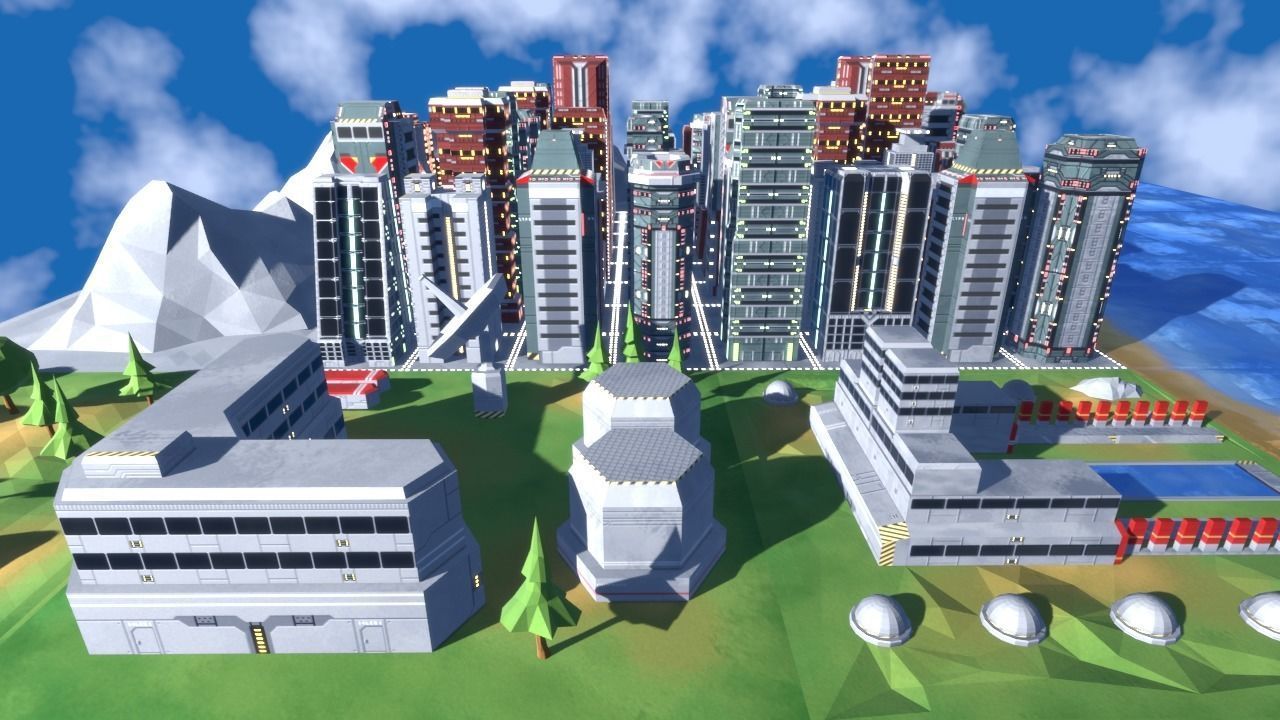 Futuristic city map tiles Low-poly 3D model_6