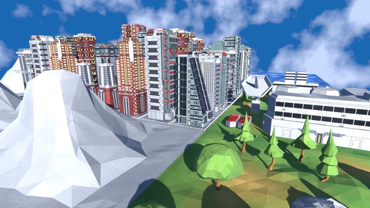 Futuristic city map tiles Low-poly 3D model_5