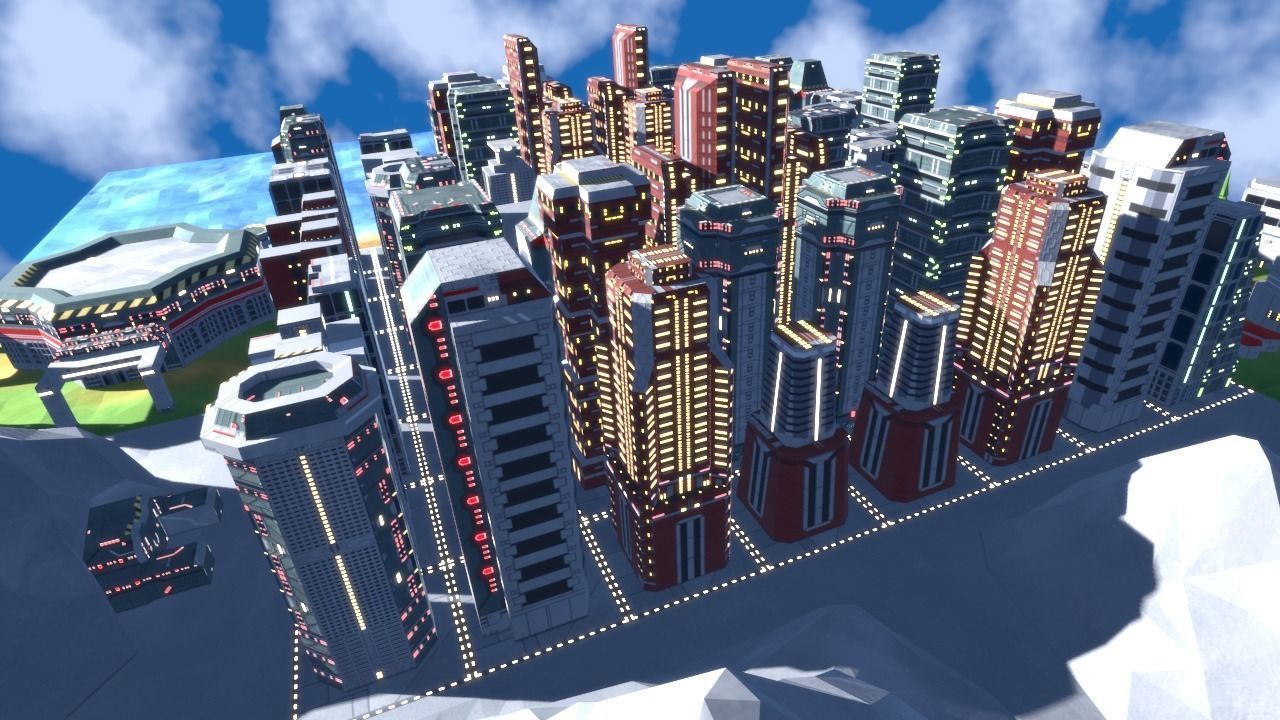 Futuristic city map tiles Low-poly 3D model_8