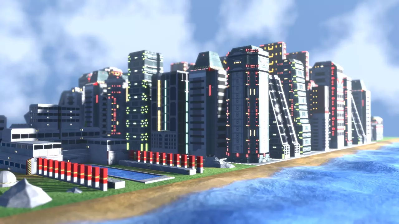 Futuristic city map tiles Low-poly 3D model_0