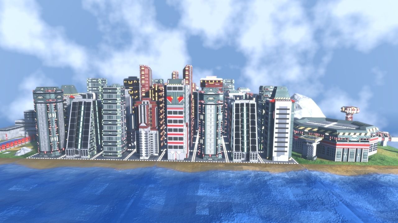 Futuristic city map tiles Low-poly 3D model_2