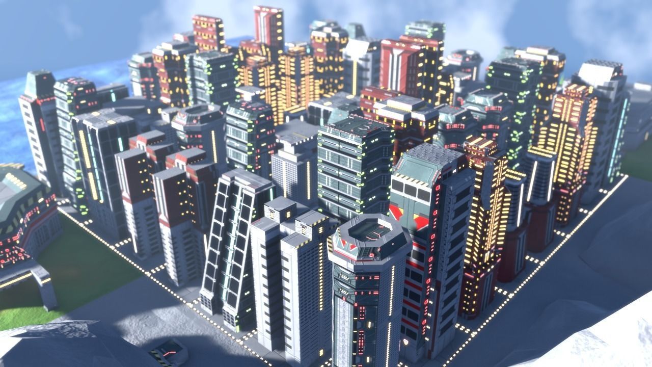 Futuristic city map tiles Low-poly 3D model_4