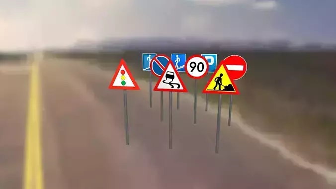 Road signs PBR low-poly game ready