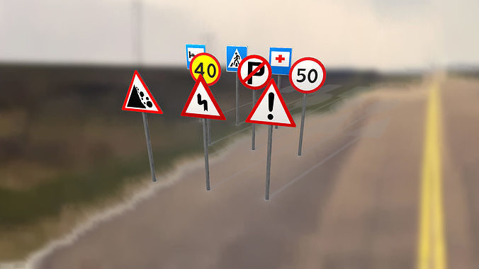 Road signs PBR low-poly game ready Low-poly 3D model