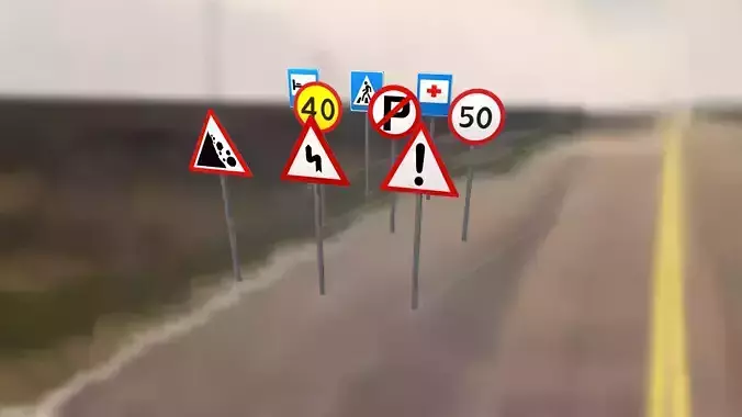 Road signs PBR low-poly game ready