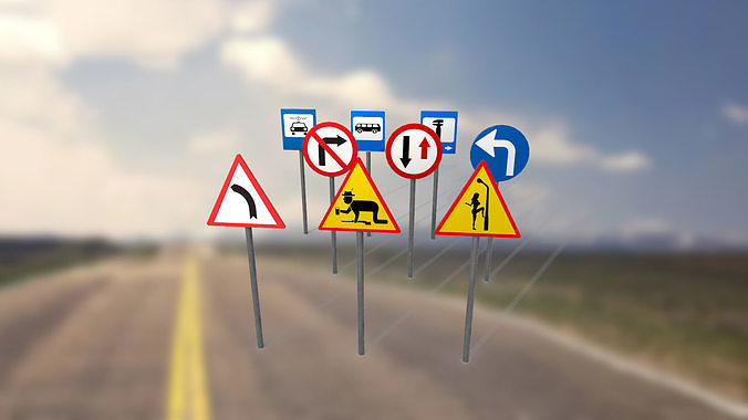 Road signs PBR low-poly game ready Low-poly 3D model