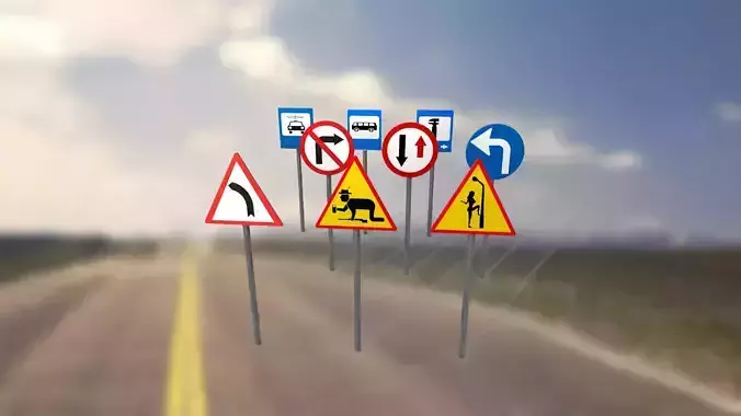 Road signs PBR low-poly game ready