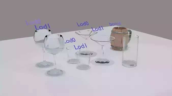 glass Cups kit and bonus LowPoly Gameready