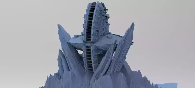 Ancient Athena Sci-Fi Mountain Shipwreck